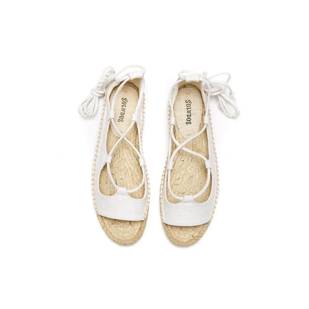 Soludos Biarritz Lace Up Espadrille‎ in White, Women's Size 11